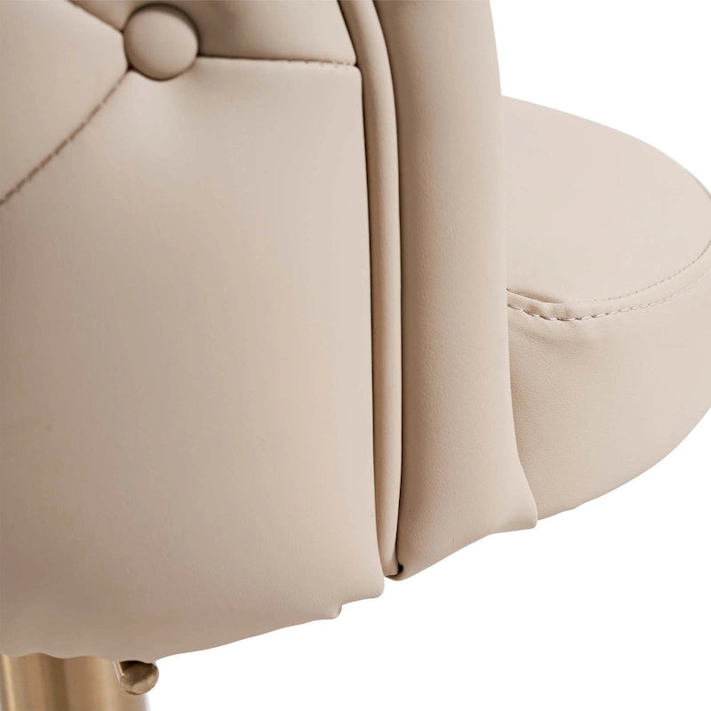 Adjustable Height Swivel Bar Stool in Khaki PU Leather with Gold Hardware