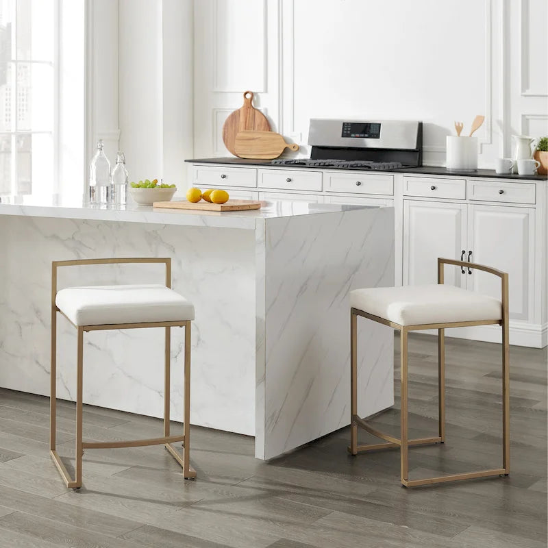 Velvet Counter Stool Set of 2 with Gold Steel Frame