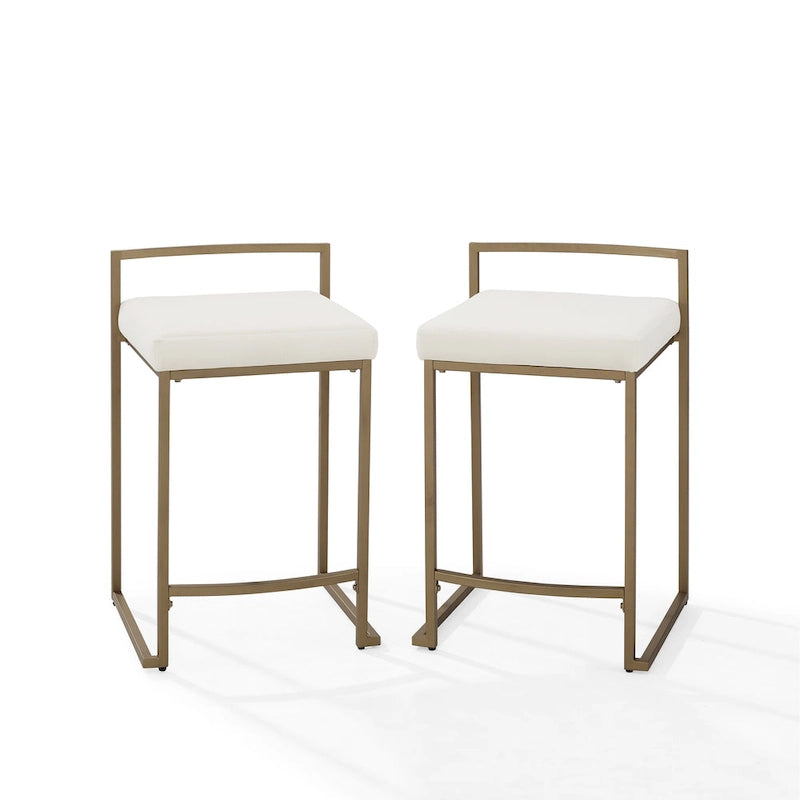 Velvet Counter Stool Set of 2 with Gold Steel Frame