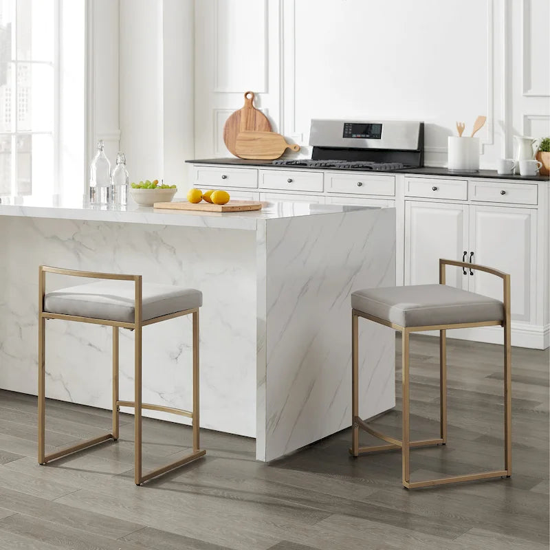 Velvet Counter Stool Set of 2 with Gold Steel Frame
