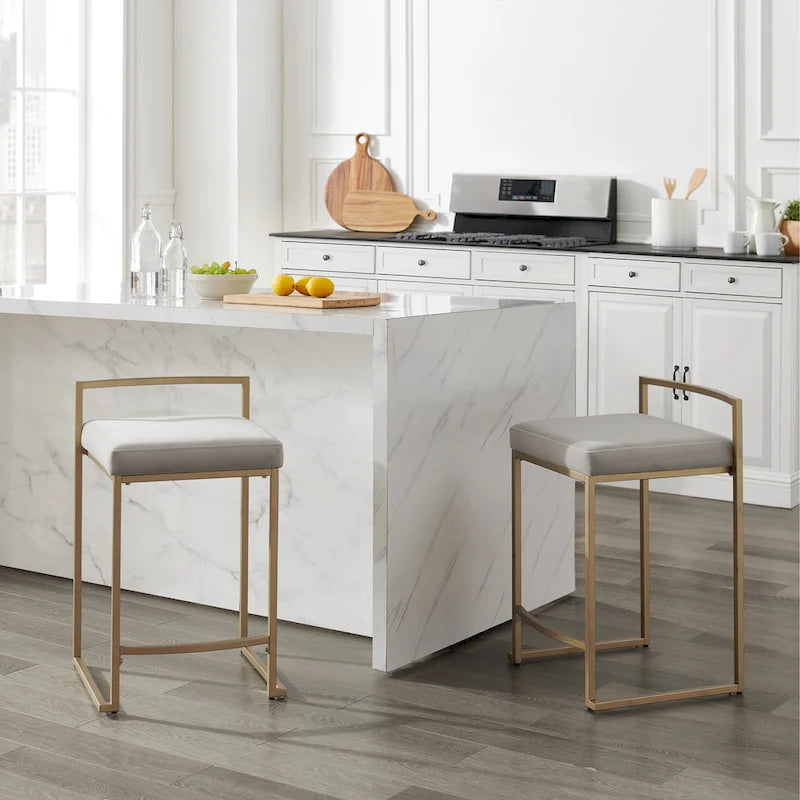 Velvet Counter Stool Set of 2 with Gold Steel Frame