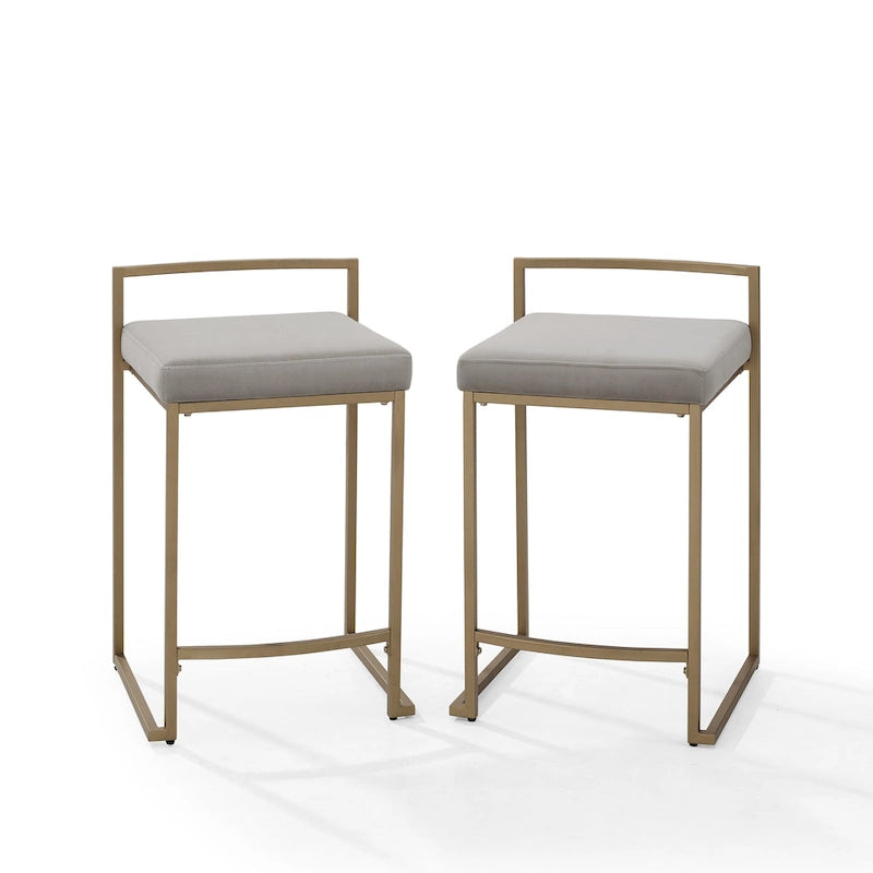 Velvet Counter Stool Set of 2 with Gold Steel Frame