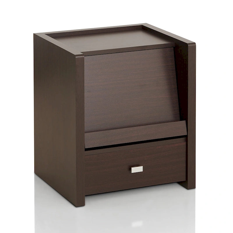 Walnut Side Table with Pull-Out Magazine Stand and Storage Drawer 18 Inch