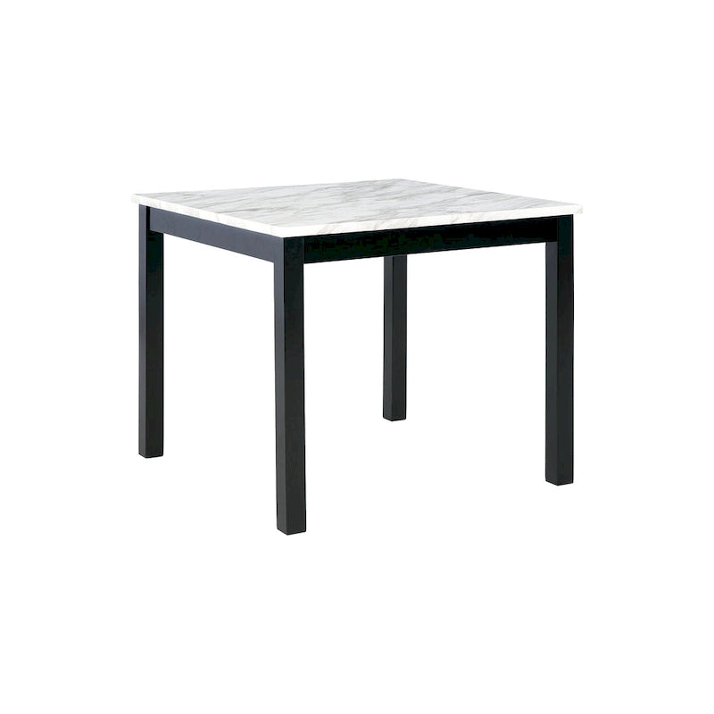 5-Piece Counter Height Dining Set Marble Laminate Table with Blue Velvet Nailhead Stools