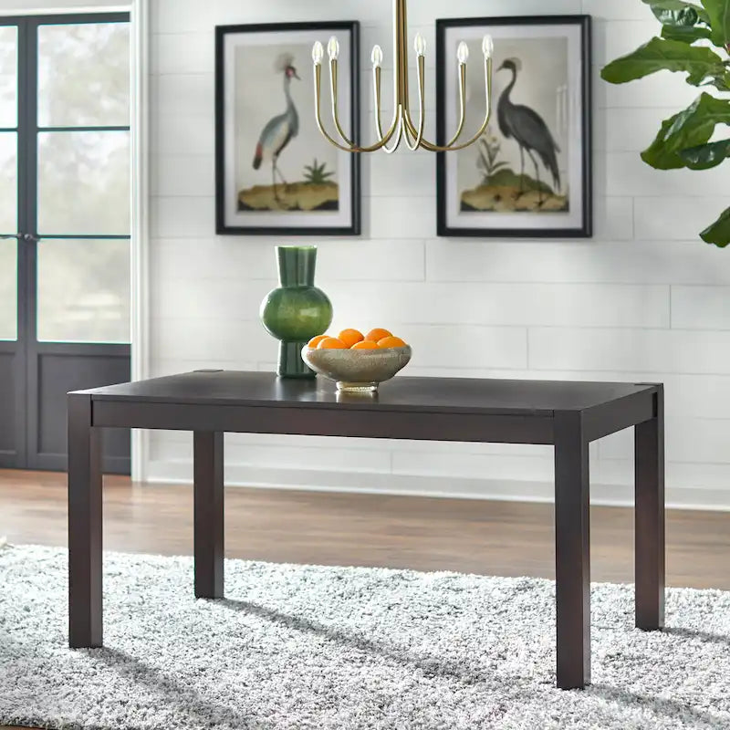 6-Piece Espresso Rubberwood Dining Set with Bench and Upholstered Chairs