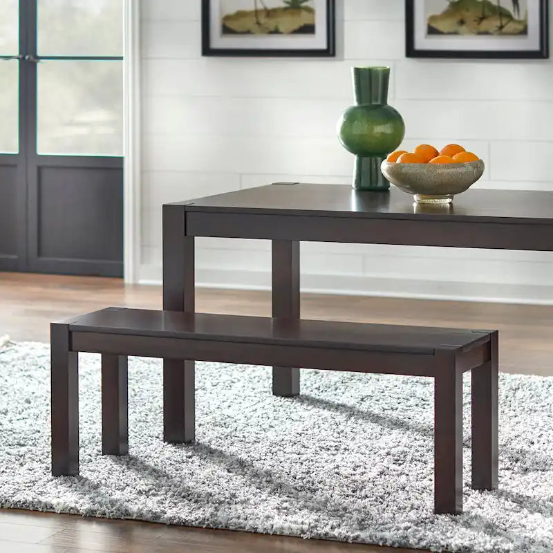 6-Piece Espresso Rubberwood Dining Set with Bench and Upholstered Chairs