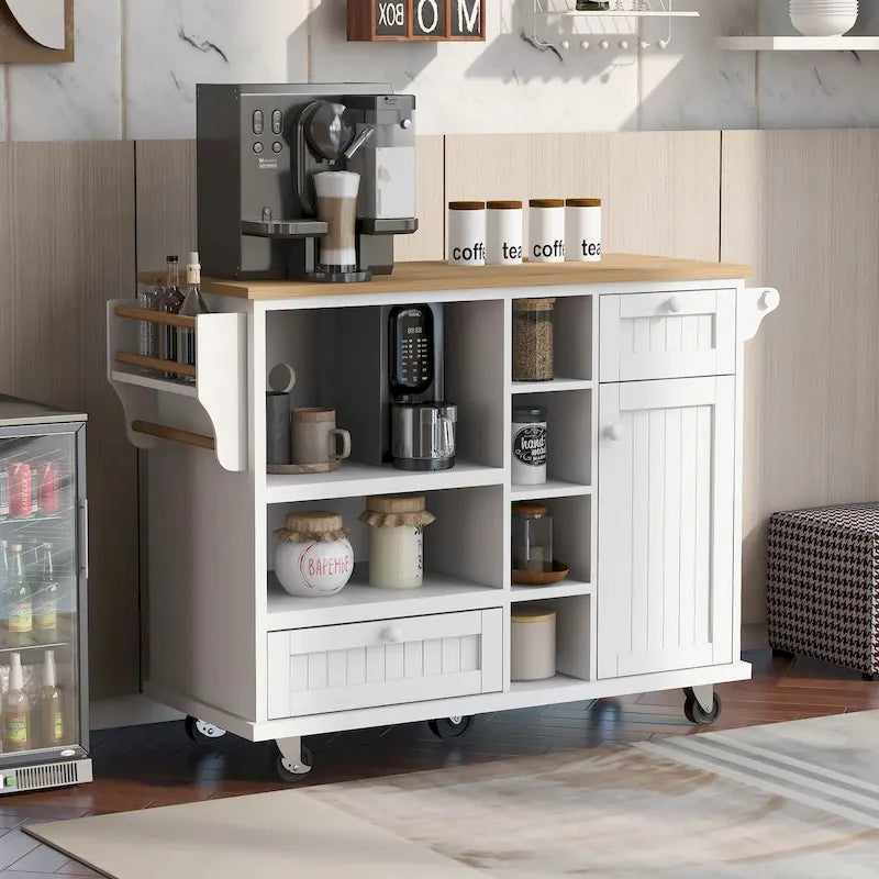Kitchen Island Cart Solid Wood Top with Locking Wheels