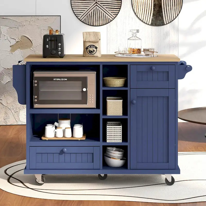 Kitchen Island Cart Solid Wood Top with Locking Wheels