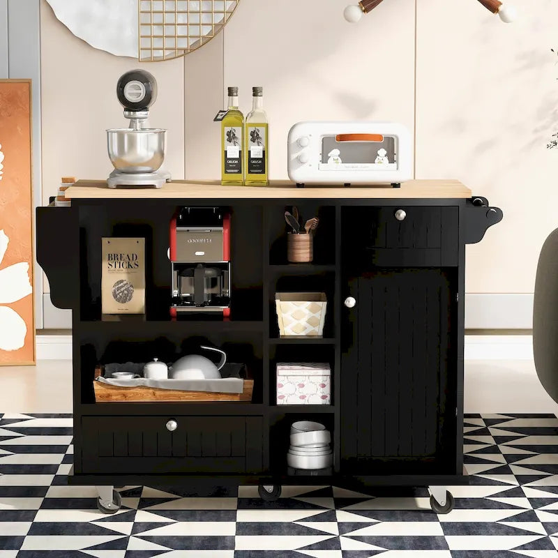 Kitchen Island Cart Solid Wood Top with Locking Wheels