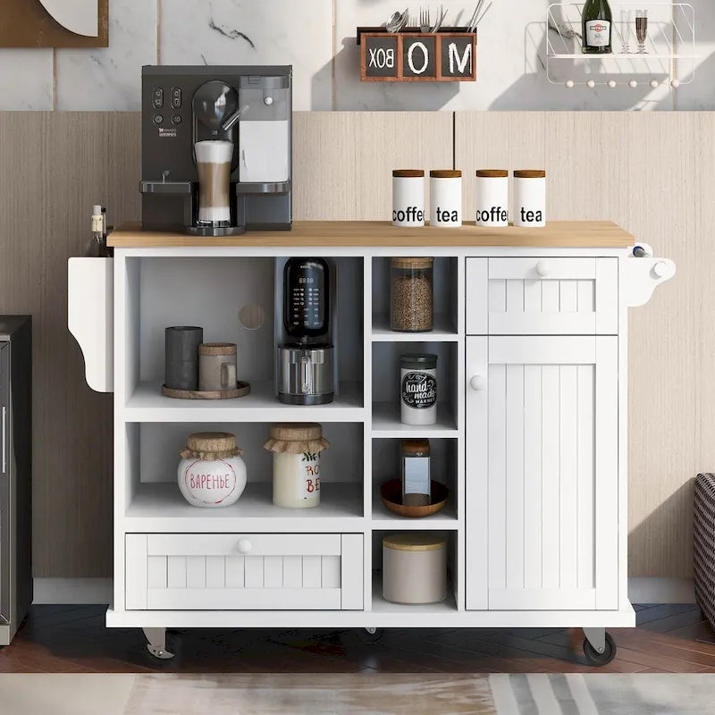 Kitchen Island Cart Solid Wood Top with Locking Wheels