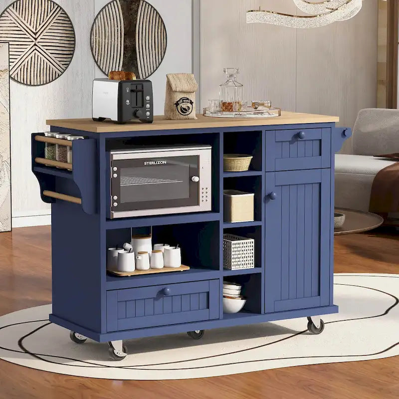 Kitchen Island Cart Solid Wood Top with Locking Wheels