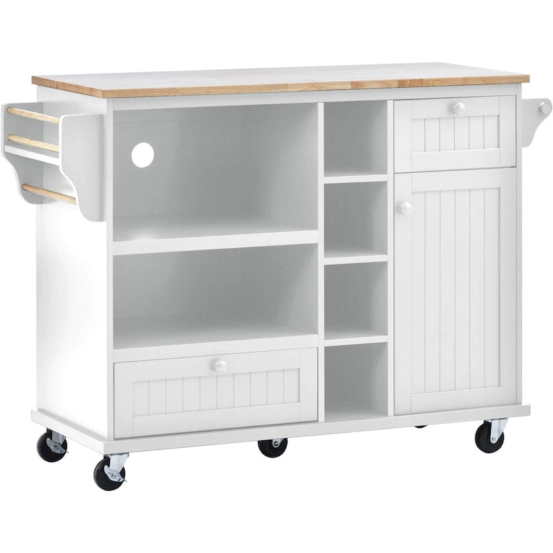 Kitchen Island Cart Solid Wood Top with Locking Wheels