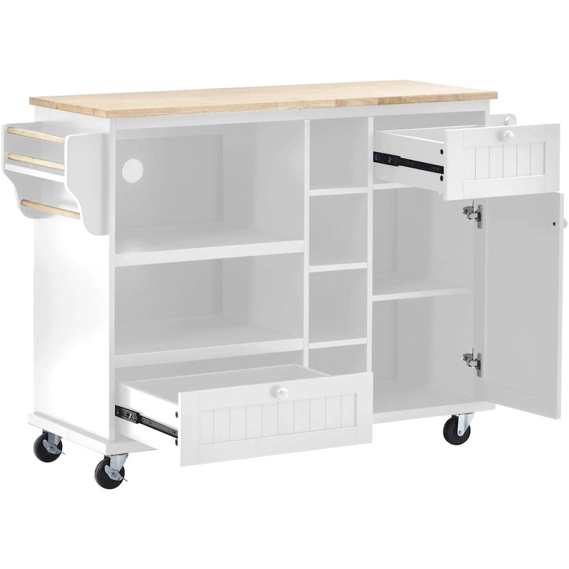 Kitchen Island Cart Solid Wood Top with Locking Wheels