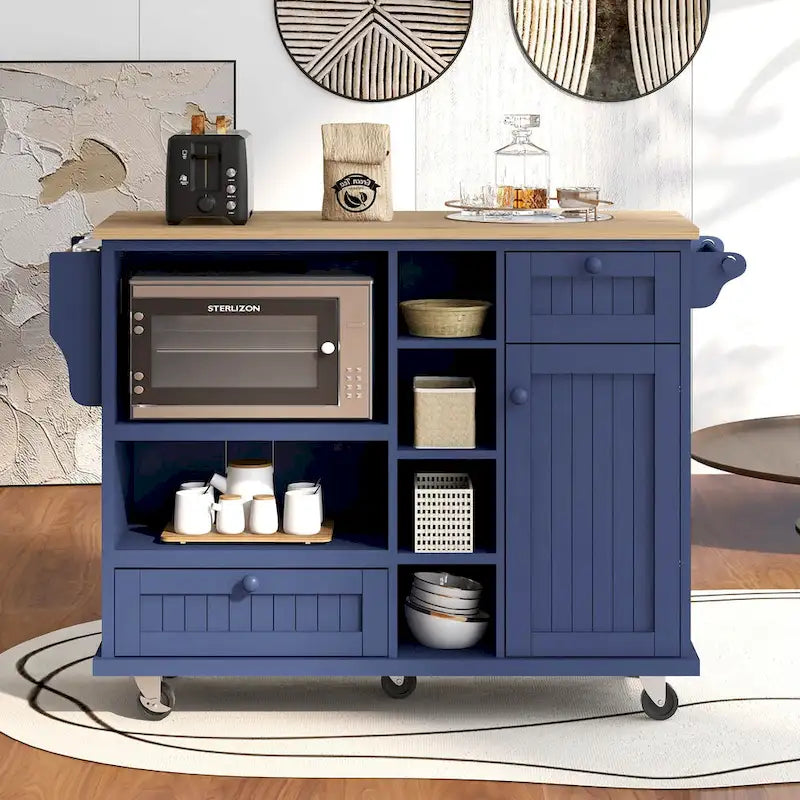 Kitchen Island Cart Solid Wood Top with Locking Wheels