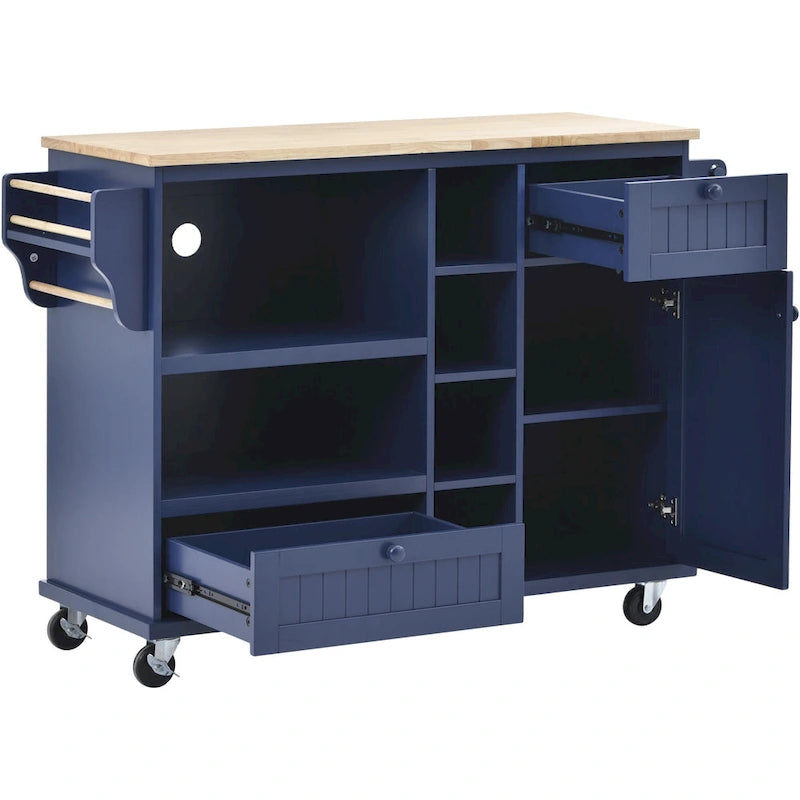 Kitchen Island Cart Solid Wood Top with Locking Wheels