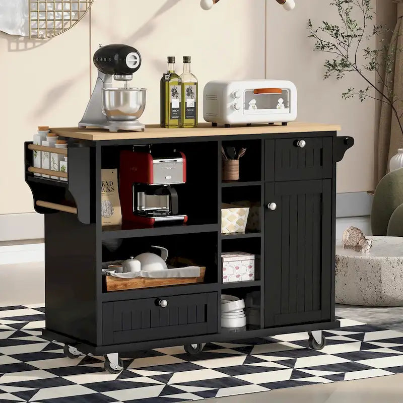 Kitchen Island Cart Solid Wood Top with Locking Wheels