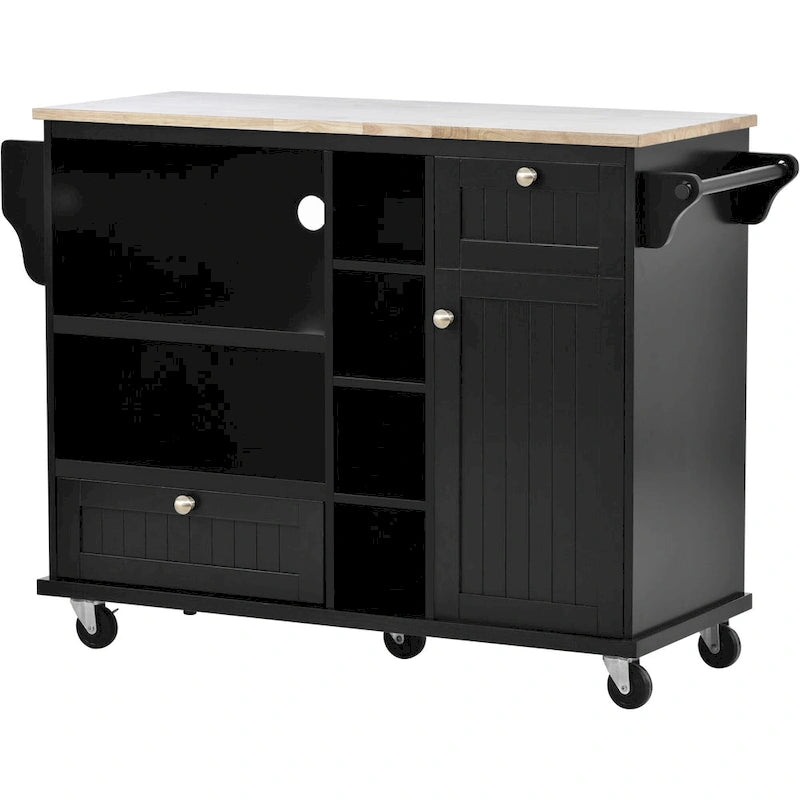 Kitchen Island Cart Solid Wood Top with Locking Wheels