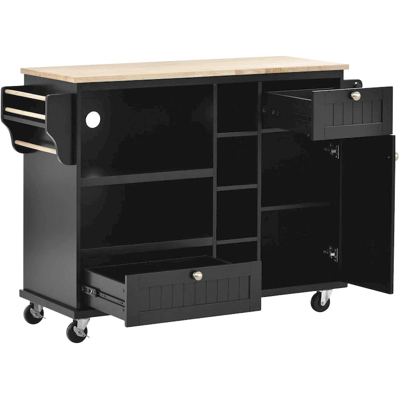 Kitchen Island Cart Solid Wood Top with Locking Wheels