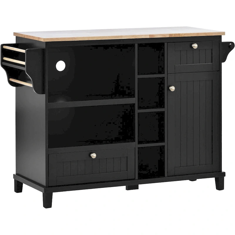 Kitchen Island Cart Solid Wood Top with Locking Wheels