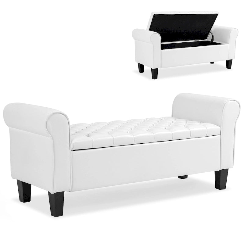 Storage Ottoman Bench with Safety Hinge Patent Leather and Armrests 54 Inch