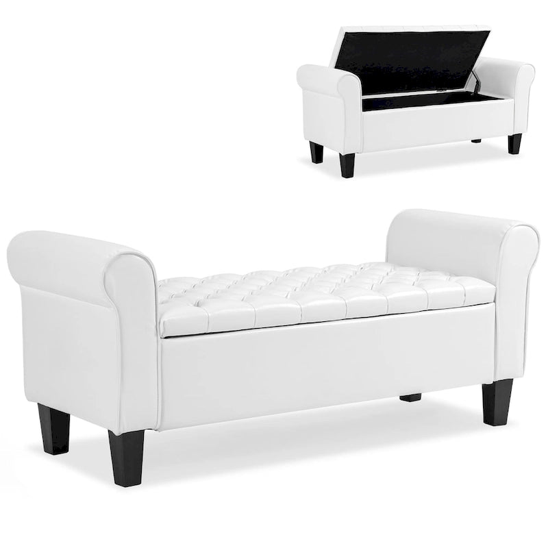 Storage Ottoman Bench with Safety Hinge Patent Leather and Armrests 54 Inch