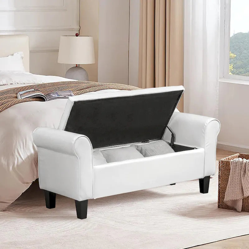 Storage Ottoman Bench with Safety Hinge Patent Leather and Armrests 54 Inch