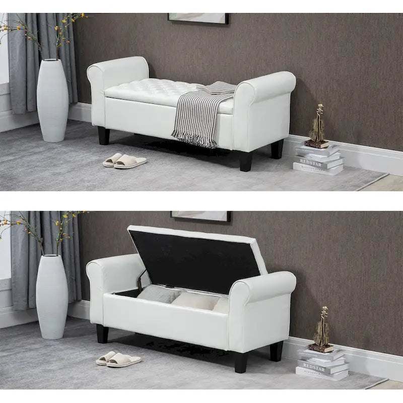 Storage Ottoman Bench with Safety Hinge Patent Leather and Armrests 54 Inch