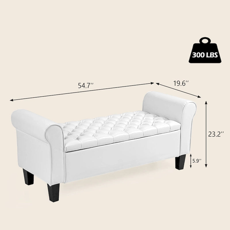 Storage Ottoman Bench with Safety Hinge Patent Leather and Armrests 54 Inch