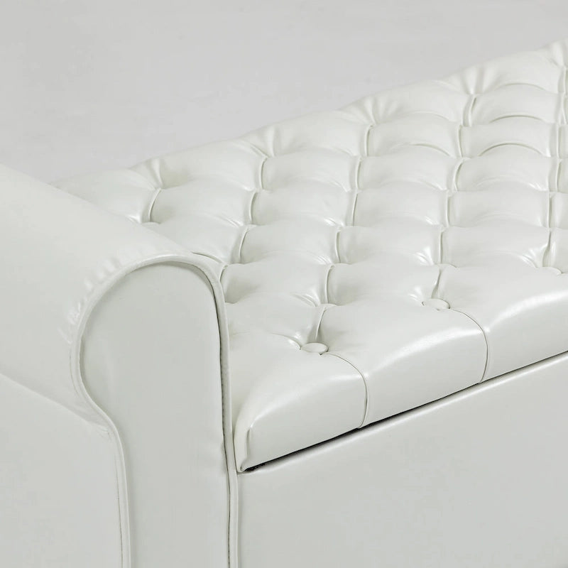 Storage Ottoman Bench with Safety Hinge Patent Leather and Armrests 54 Inch