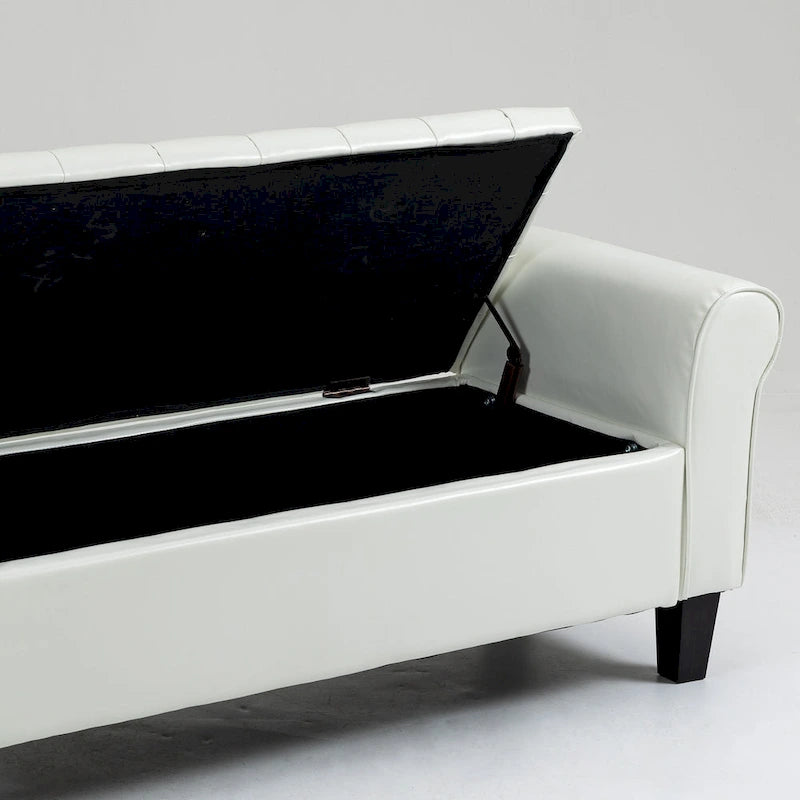 Storage Ottoman Bench with Safety Hinge Patent Leather and Armrests 54 Inch