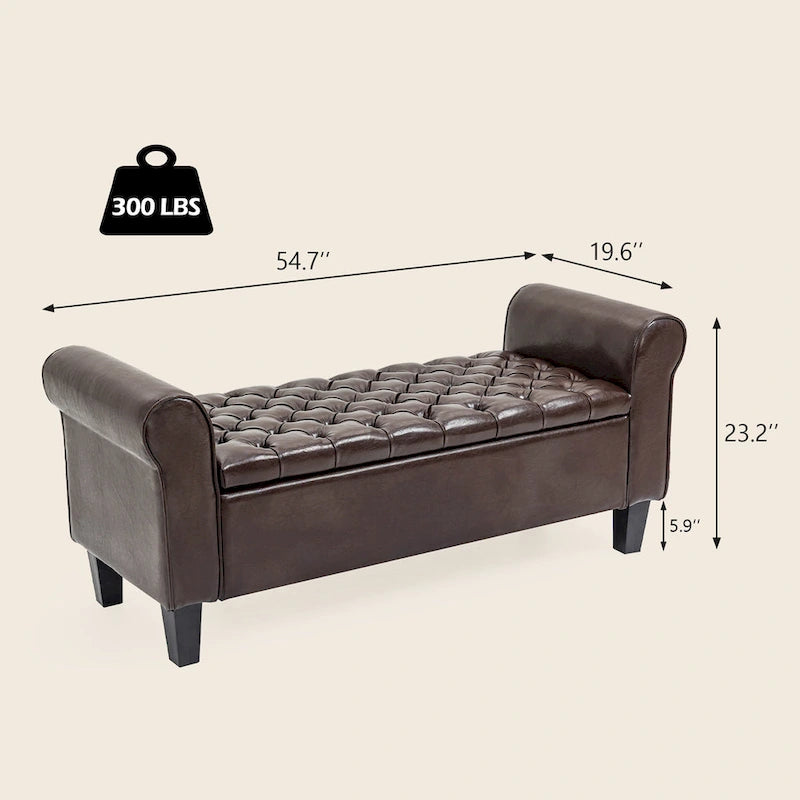 Storage Ottoman Bench with Safety Hinge Patent Leather and Armrests 54 Inch
