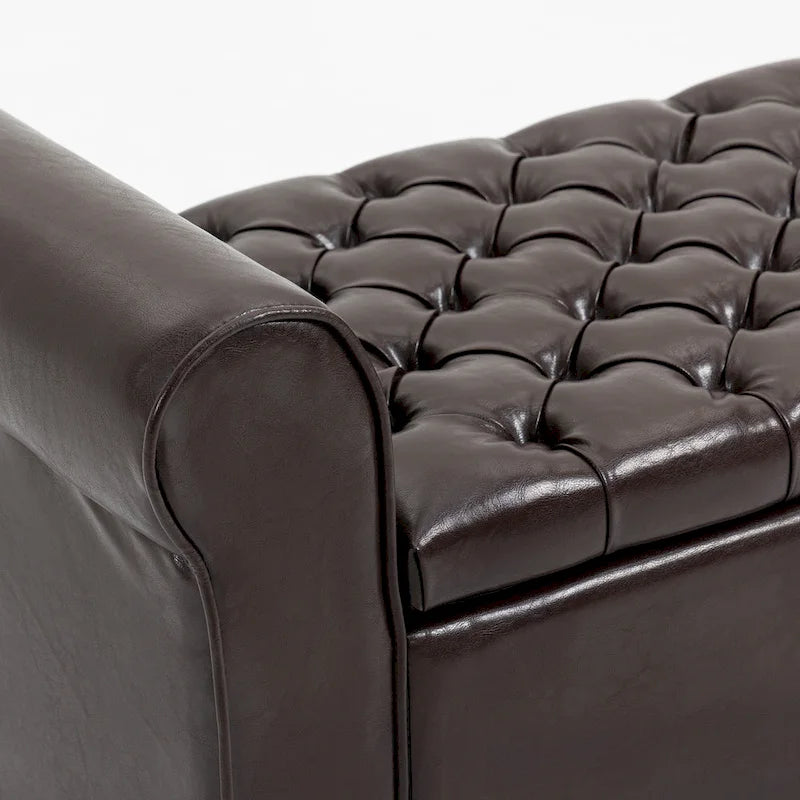 Storage Ottoman Bench with Safety Hinge Patent Leather and Armrests 54 Inch