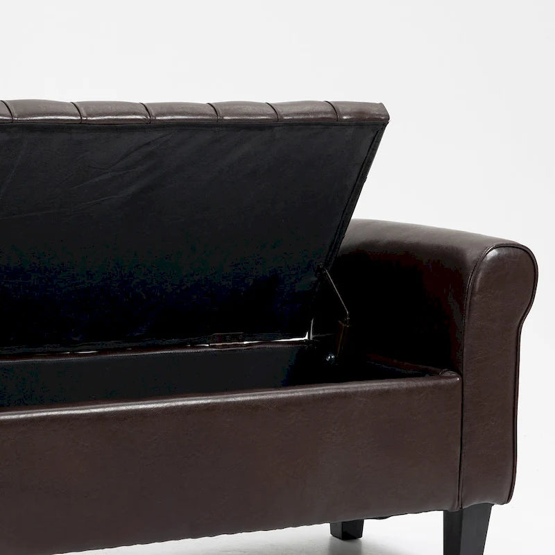 Storage Ottoman Bench with Safety Hinge Patent Leather and Armrests 54 Inch