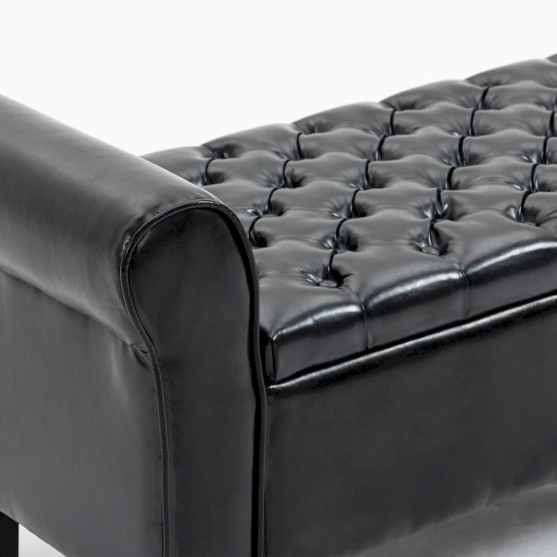 Storage Ottoman Bench with Safety Hinge Patent Leather and Armrests 54 Inch