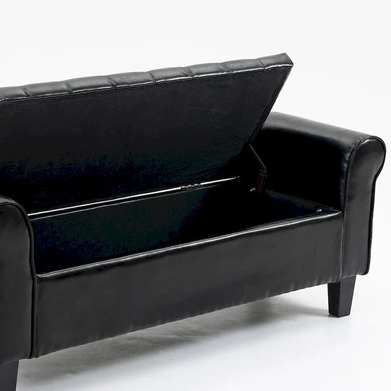 Storage Ottoman Bench with Safety Hinge Patent Leather and Armrests 54 Inch