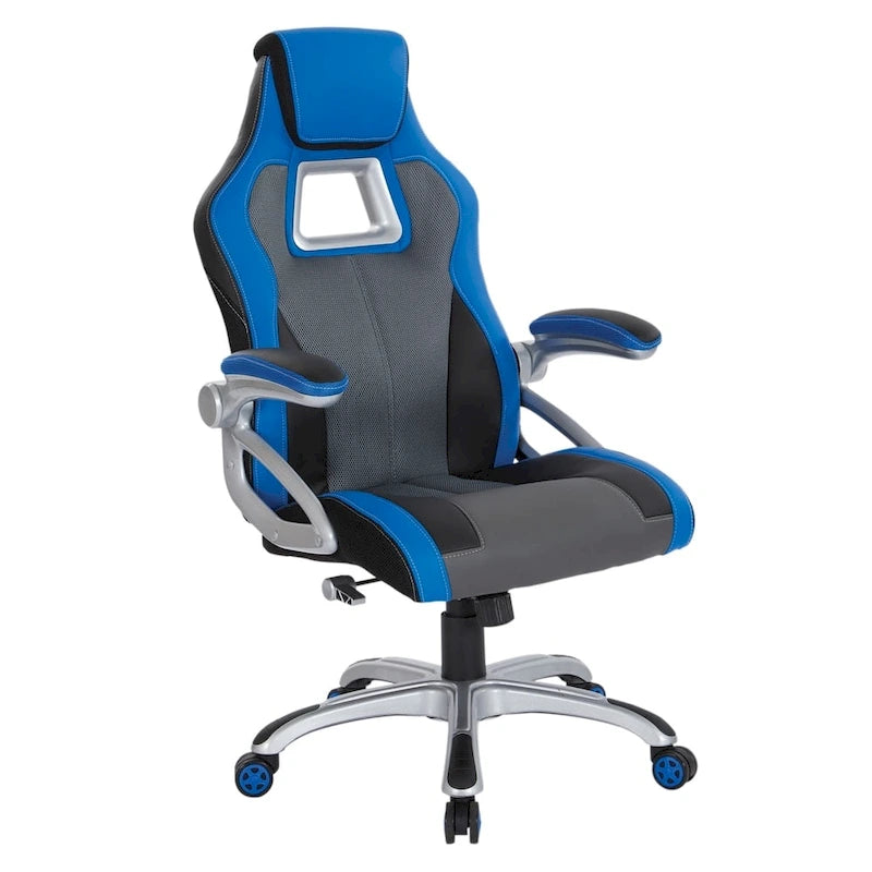Bonded Leather Mesh Gaming Chair with Adjustable Arms