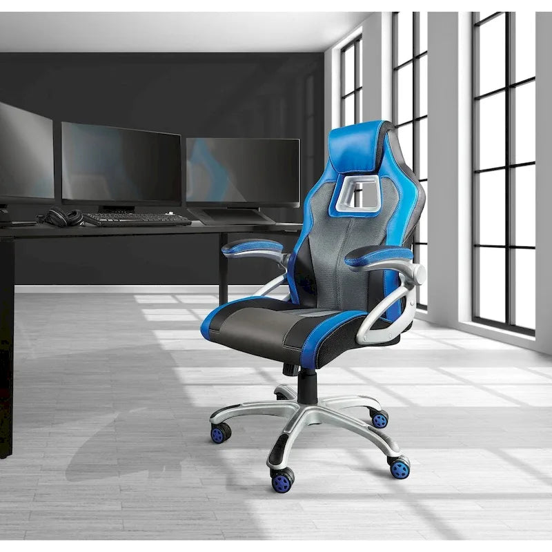 Bonded Leather Mesh Gaming Chair with Adjustable Arms