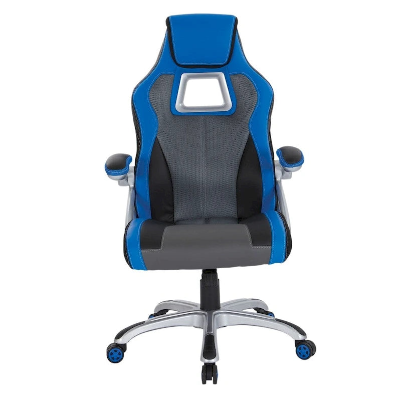 Bonded Leather Mesh Gaming Chair with Adjustable Arms