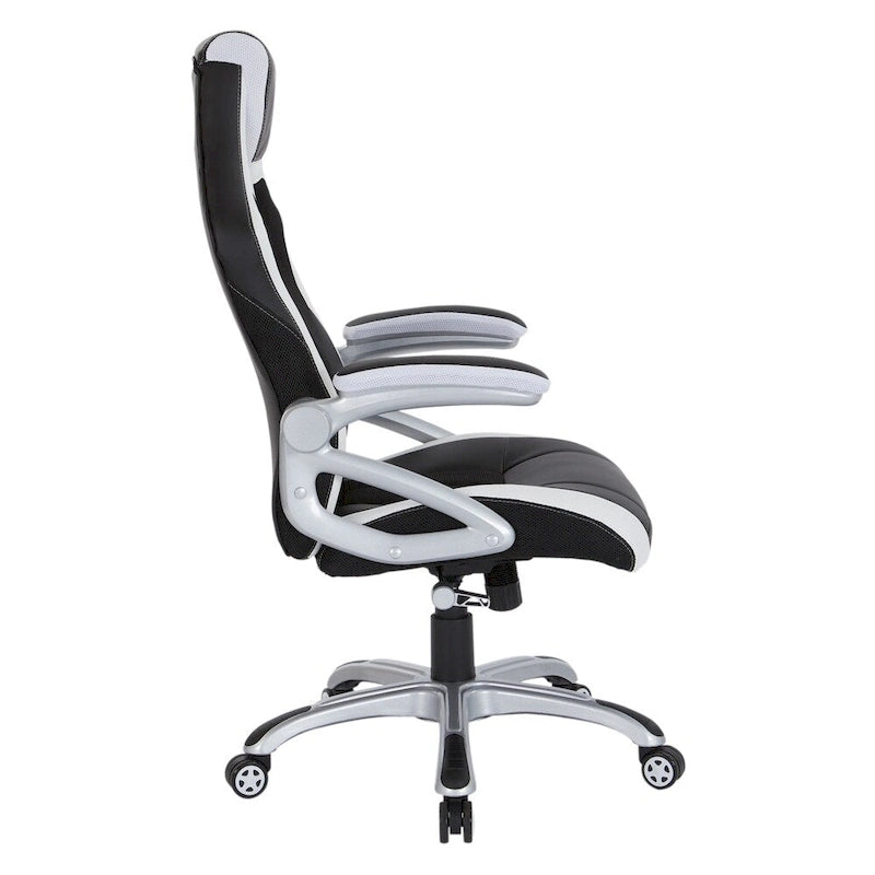 Bonded Leather Mesh Gaming Chair with Adjustable Arms
