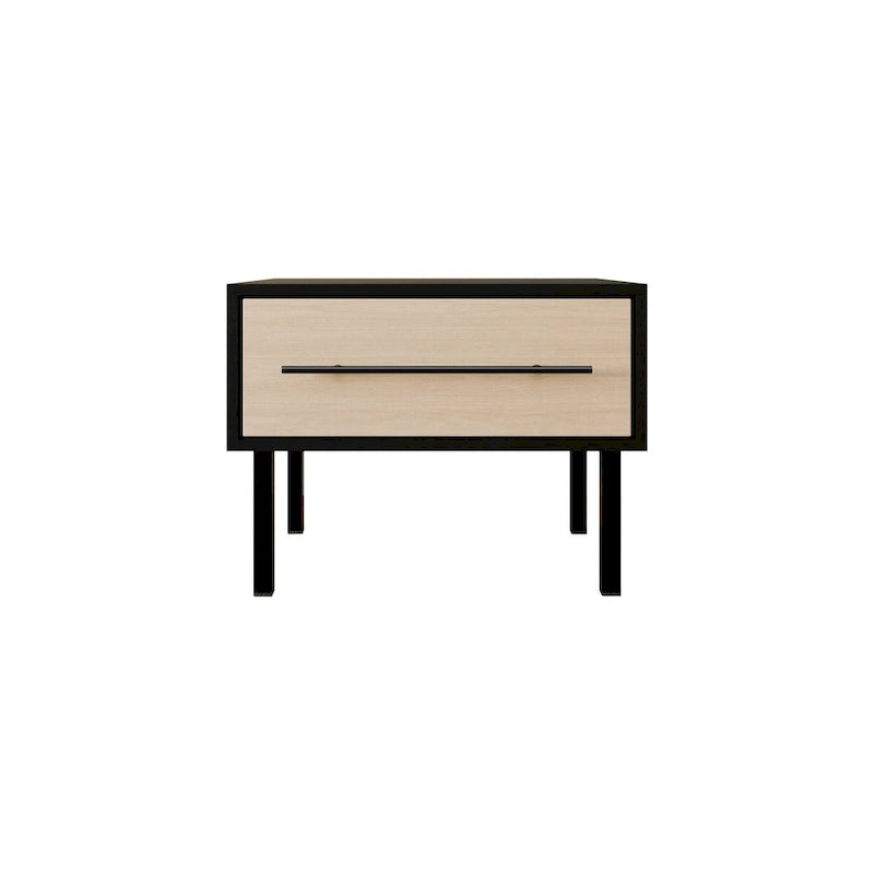 1-Drawer Solid Wood Nightstand with Metal Legs