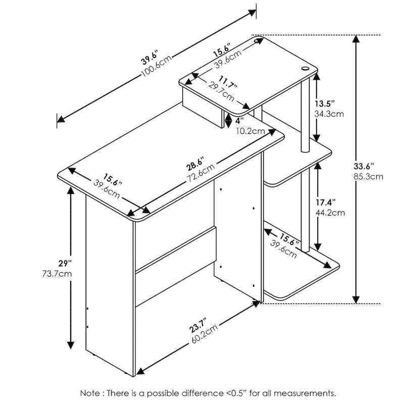 Home Laptop Desk with 3 Open Storage Shelves