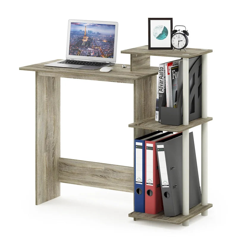 Home Laptop Desk with 3 Open Storage Shelves