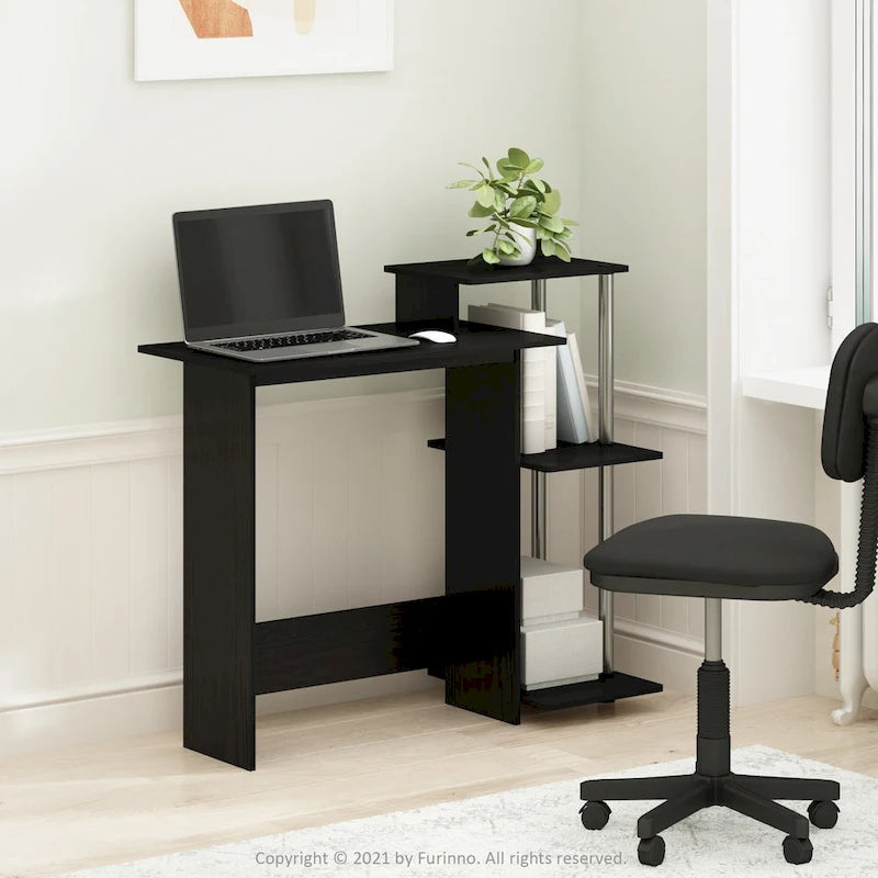 Home Laptop Desk with 3 Open Storage Shelves