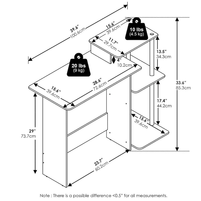 Home Laptop Desk with 3 Open Storage Shelves