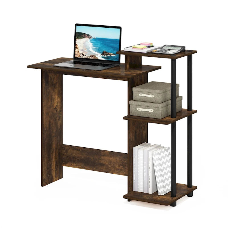 Home Laptop Desk with 3 Open Storage Shelves
