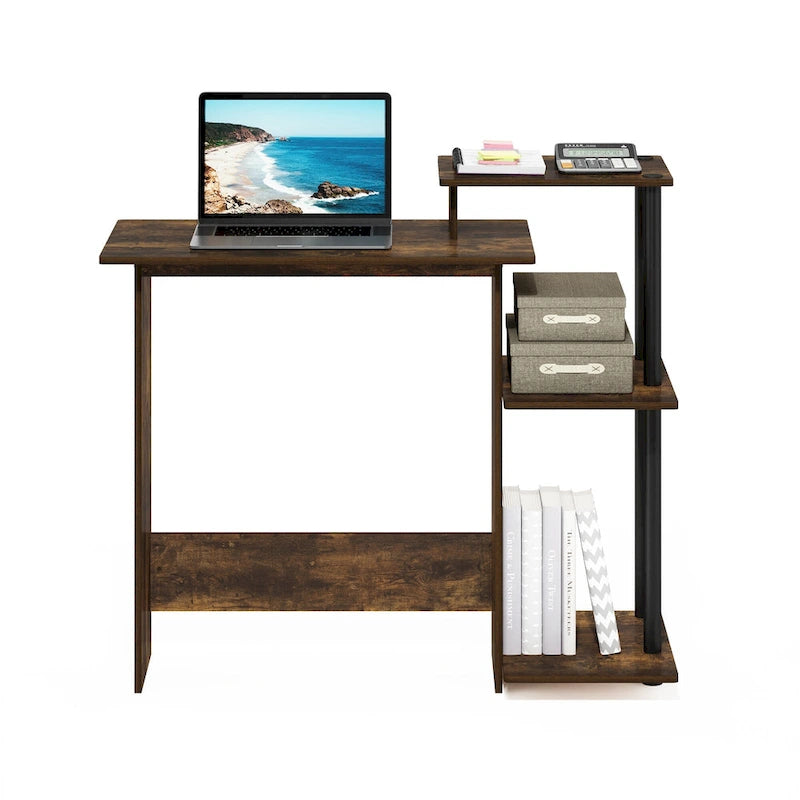 Home Laptop Desk with 3 Open Storage Shelves
