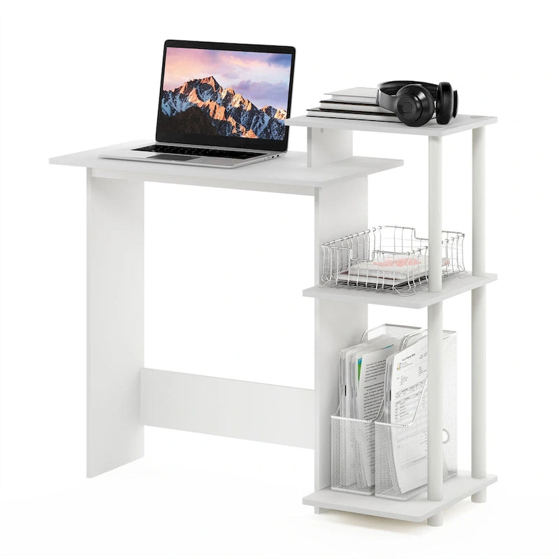 Home Laptop Desk with 3 Open Storage Shelves