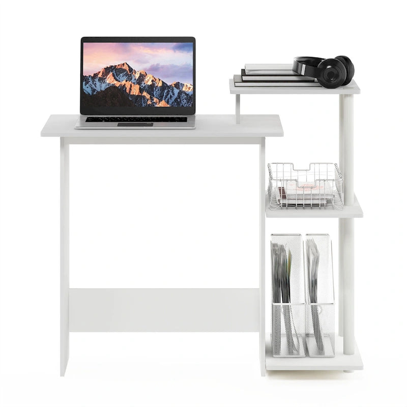 Home Laptop Desk with 3 Open Storage Shelves