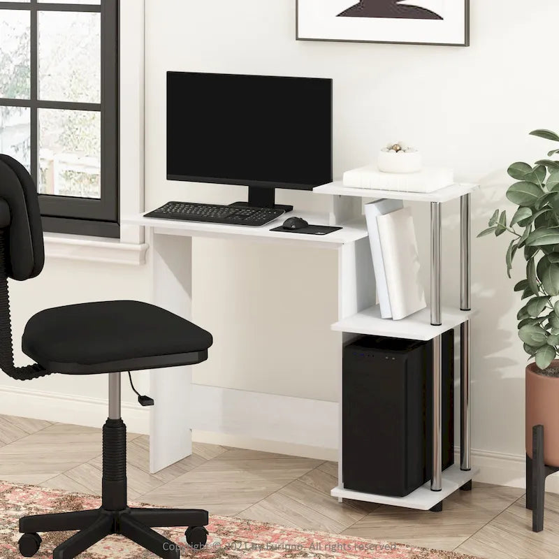 Home Laptop Desk with 3 Open Storage Shelves
