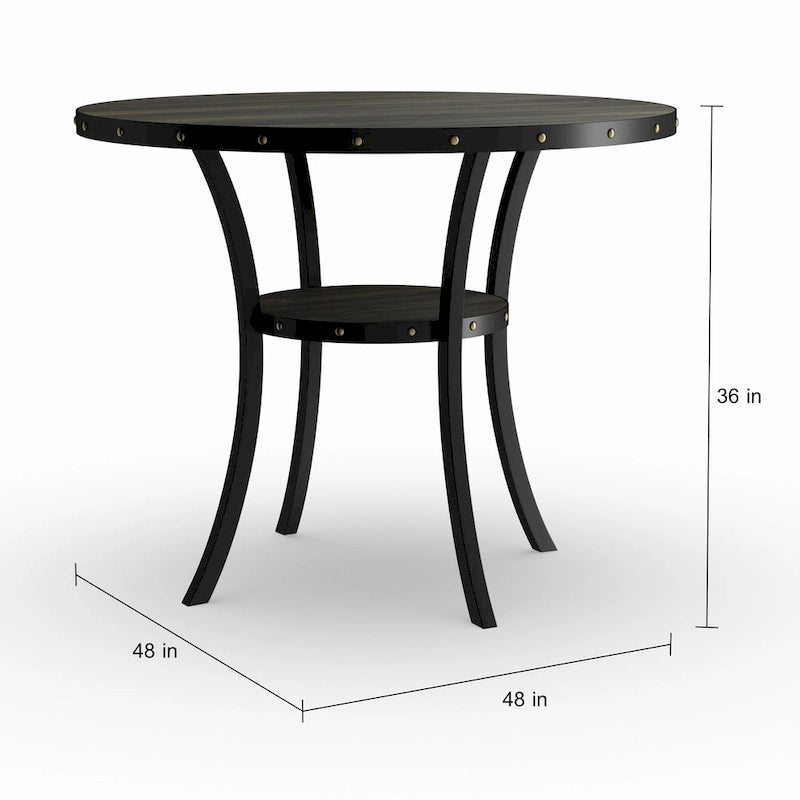 Round Counter Height Dining Table with Nailhead Detail and Open Shelf 48 Inch
